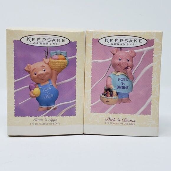 2 Hallmark Piglet Spring Ornament | Ham n Eggs + Pork n Beans - Picture 1 of 7